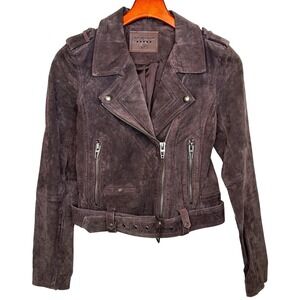 Blank NYC‎  Moto jacket Size S Plum 100% Suede/Leather Belted Bottom Beautiful!